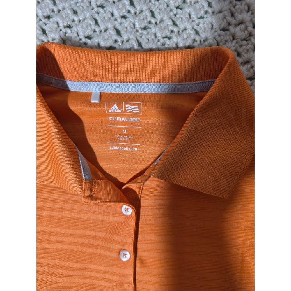 Adidas Golf Polo Shirt Women Medium Orange  Climacool Striped Performance - Picture 3 of 4